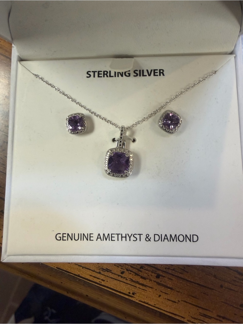 Macy's Sterling Silver Amethyst & Diamond Pendant and Stud Earrings - Purple